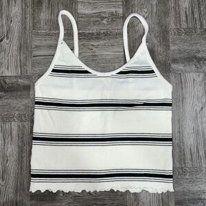 Pacsun White and Green Striped Cropped Tank Size Small